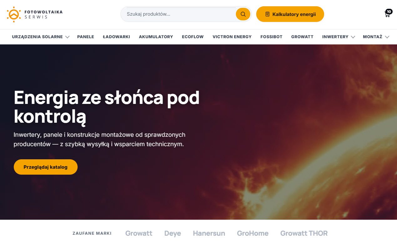 fotowoltaika-serwis.pl — strona główna sklepu z fotowoltaiką i zasilaniem