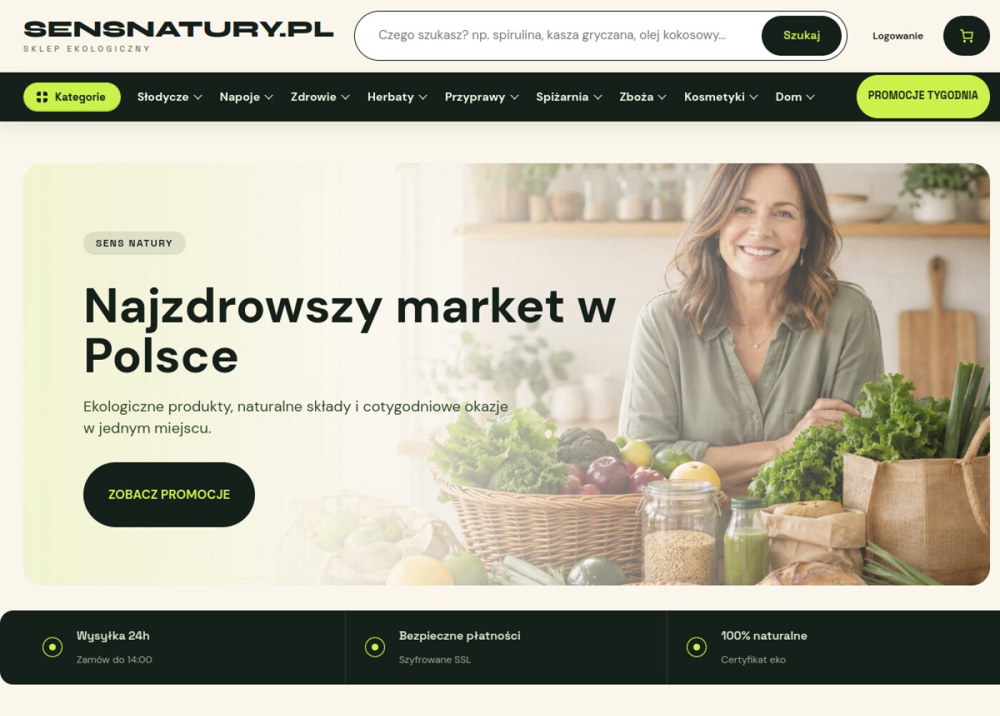 sensnatury.pl — strona główna sklepu ze zdrową żywnością