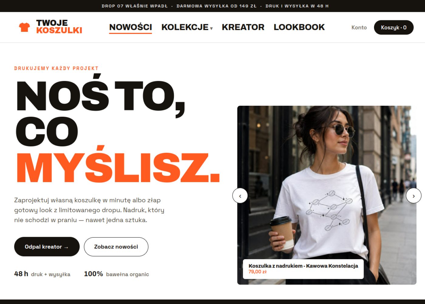 twoje-koszulki.pl — strona główna sklepu z koszulkami