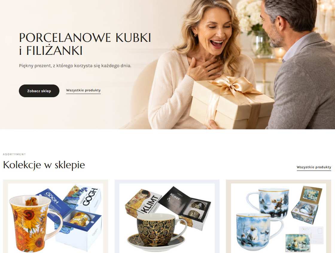 kubki-kubeczki.pl — strona główna sklepu z artystycznymi kubkami i prezentami