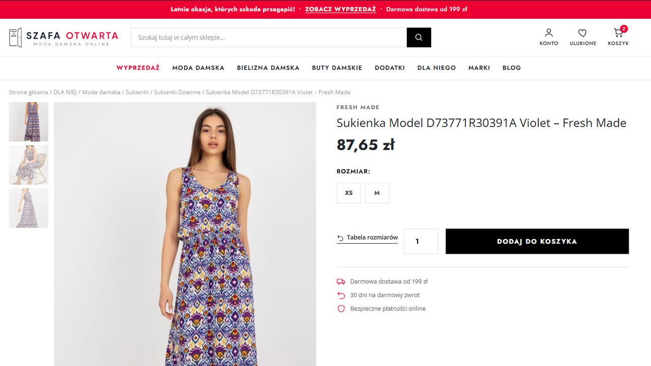 szafa-otwarta.pl — strona główna sklepu z modą damską